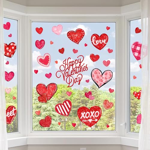 Hidreas Valentine's Day Window Clings Decorations Heart Window Clings for Glass Windows for Valentines Day Decorations in 6 Sheets - Image 3