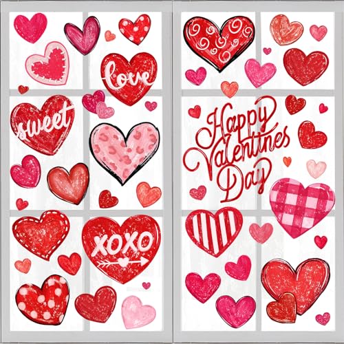 Hidreas Valentine's Day Window Clings Decorations Heart Window Clings for Glass Windows for Valentines Day Decorations in 6 Sheets - Image 1