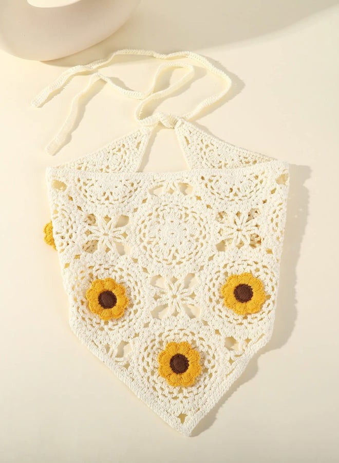 Floerns Women's Accessories Floral Hair Scarf Crochet Kerchief Vintage Headbands Yellow One Size - Image 5