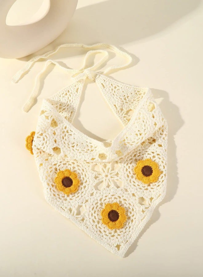 Floerns Women's Accessories Floral Hair Scarf Crochet Kerchief Vintage Headbands Yellow One Size - Image 4