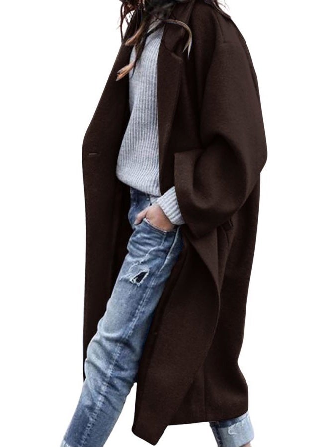 CHARTOU Women's Oversized Notched Collar Wool Blend Single Breast Midi Long Trench Coat (Small, Coffee) - Image 1