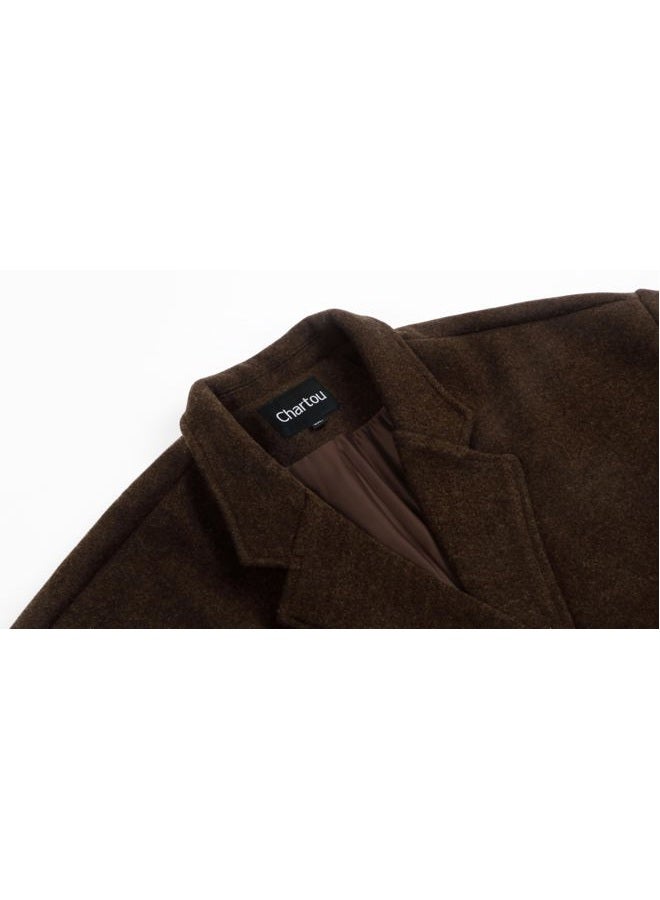 CHARTOU Women's Oversized Notched Collar Wool Blend Single Breast Midi Long Trench Coat (Small, Coffee) - Image 4