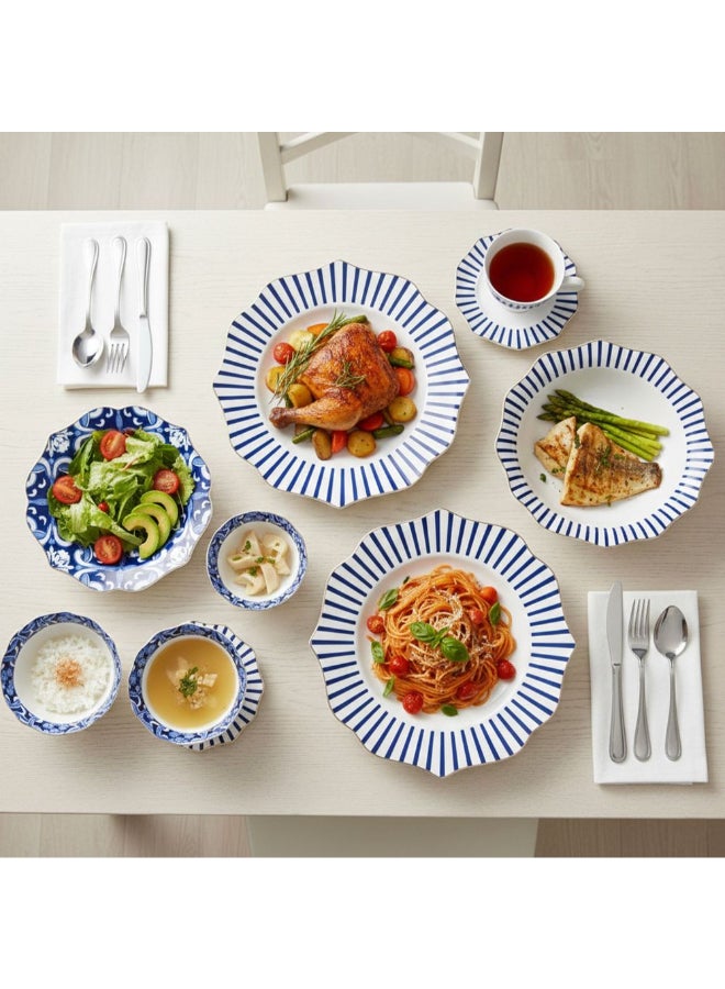 Shallow 32-Piece Dinner Set - White with Blue Floral Pattern for 6 - Image 2