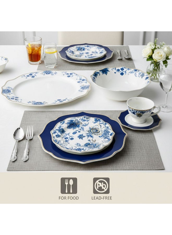 Shallow 32-Piece Dinner Set - White with Blue Floral Pattern for 6 - Image 5