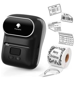Label Maker with Tape, MarkDomain M110 Wireless Thermal Sticker Maker Machine with 1pack 40×30mm Label, for Clothing, Barcode, Retail, Address, Jewelry, Compatible with Android & iOS, Black