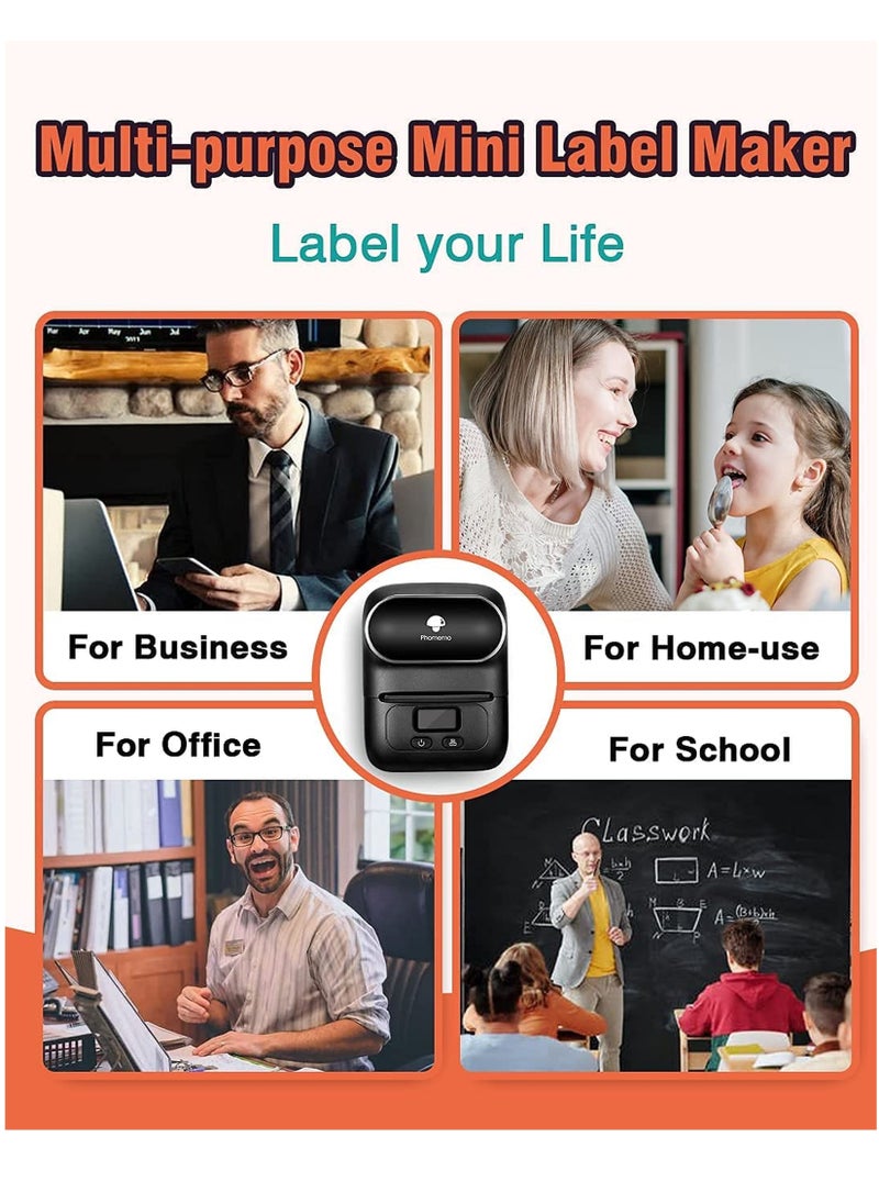 phomemo - Label Maker with Tape, MarkDomain M110 Wireless Thermal Sticker Maker Machine with 1pack 40×30mm Label, for Clothing, Barcode, Retail, Address, Jewelry, Compatible with Android & iOS, Black - Image 1