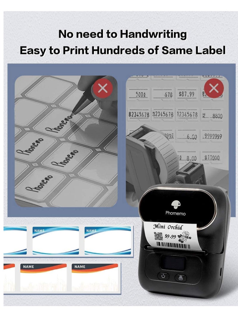 phomemo - Label Maker with Tape, MarkDomain M110 Wireless Thermal Sticker Maker Machine with 1pack 40×30mm Label, for Clothing, Barcode, Retail, Address, Jewelry, Compatible with Android & iOS, Black - Image 1
