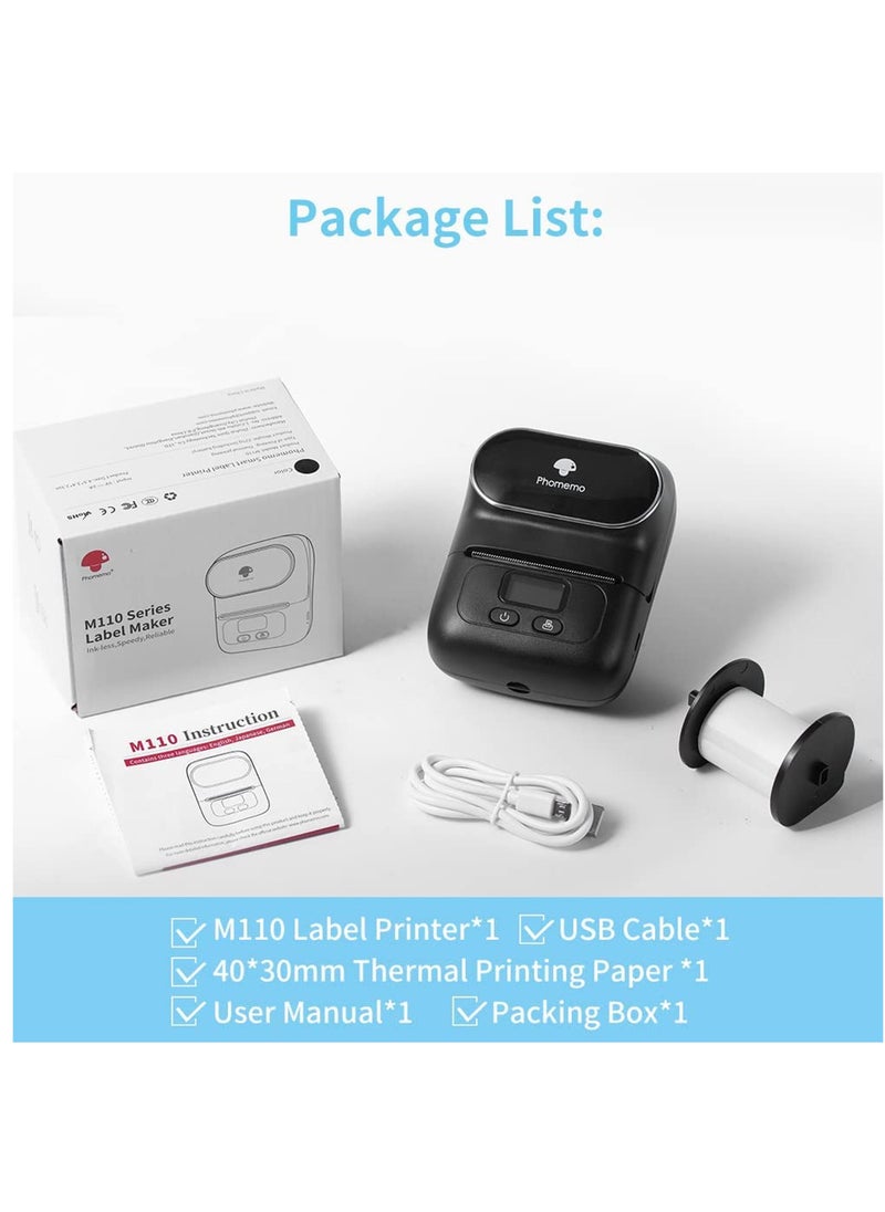 phomemo - Label Maker with Tape, MarkDomain M110 Wireless Thermal Sticker Maker Machine with 1pack 40×30mm Label, for Clothing, Barcode, Retail, Address, Jewelry, Compatible with Android & iOS, Black - Image 1