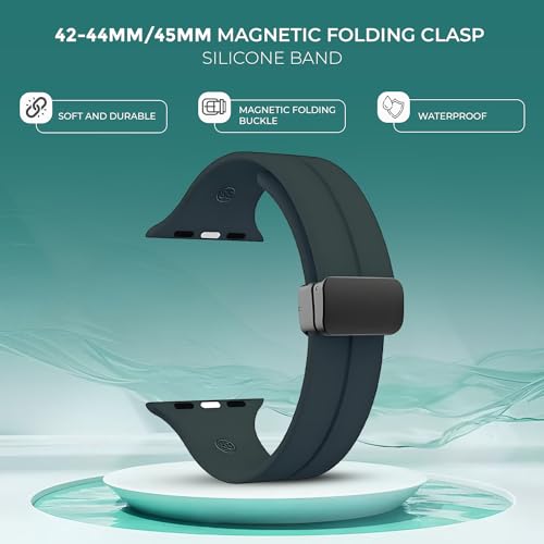 PunnkFunnk Punnk Funnk Magnetic Watch Strap Compatible with (42-44mm/45mm), Soft Silicone Sports Wristband for Watch Series 7/6/5/4/3/2/1/SE (Watch Not Included)(Green) - Image 2