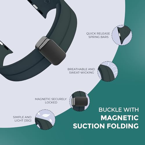 PunnkFunnk Punnk Funnk Magnetic Watch Strap Compatible with (42-44mm/45mm), Soft Silicone Sports Wristband for Watch Series 7/6/5/4/3/2/1/SE (Watch Not Included)(Green) - Image 4