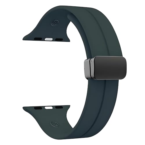 PunnkFunnk Punnk Funnk Magnetic Watch Strap Compatible with (42-44mm/45mm), Soft Silicone Sports Wristband for Watch Series 7/6/5/4/3/2/1/SE (Watch Not Included)(Green) - Image 1