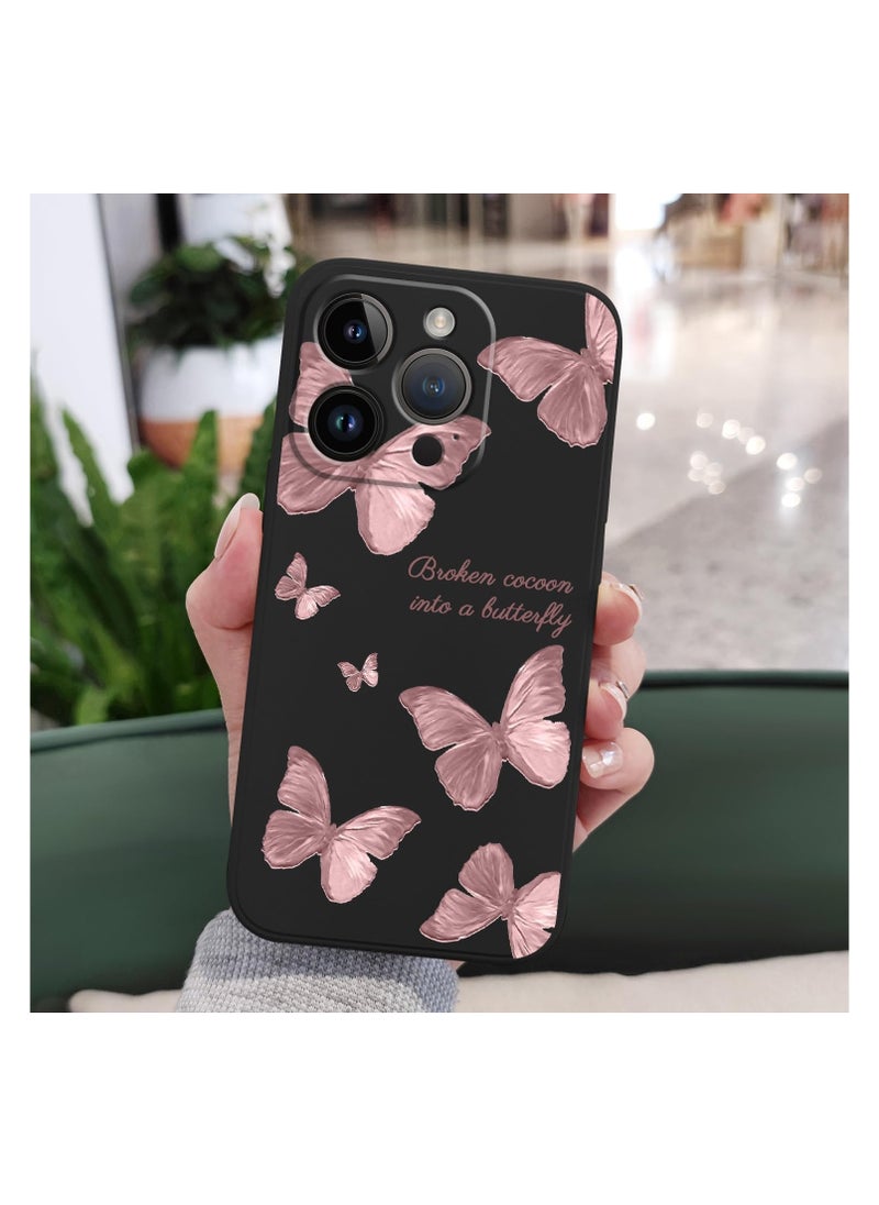 Generic - for iPhone 15 Pro Max Case, Case for iPhone 15 Pro Max Side Butterfly Pattern Design, Soft Shockproof Camera Lens Protector for iPhone 15 Pro Max Case Woman Flower-Black  3 - Image 1