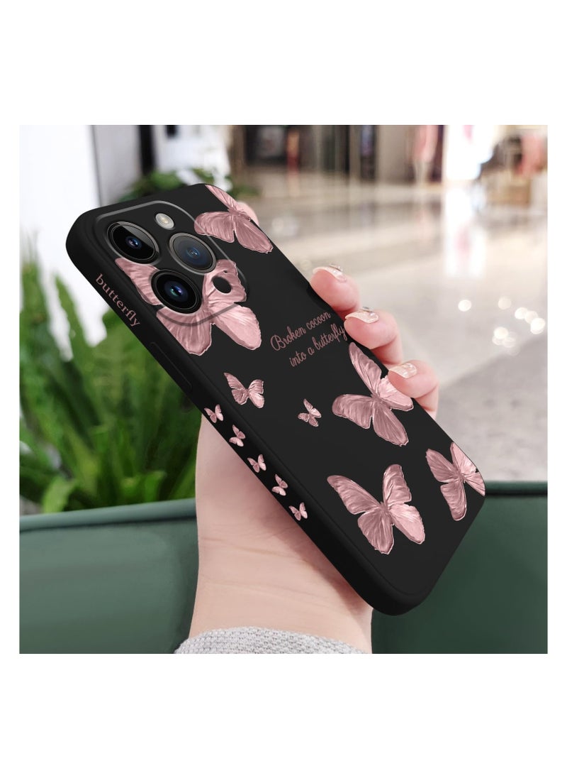 Generic - for iPhone 15 Pro Max Case, Case for iPhone 15 Pro Max Side Butterfly Pattern Design, Soft Shockproof Camera Lens Protector for iPhone 15 Pro Max Case Woman Flower-Black  3 - Image 1