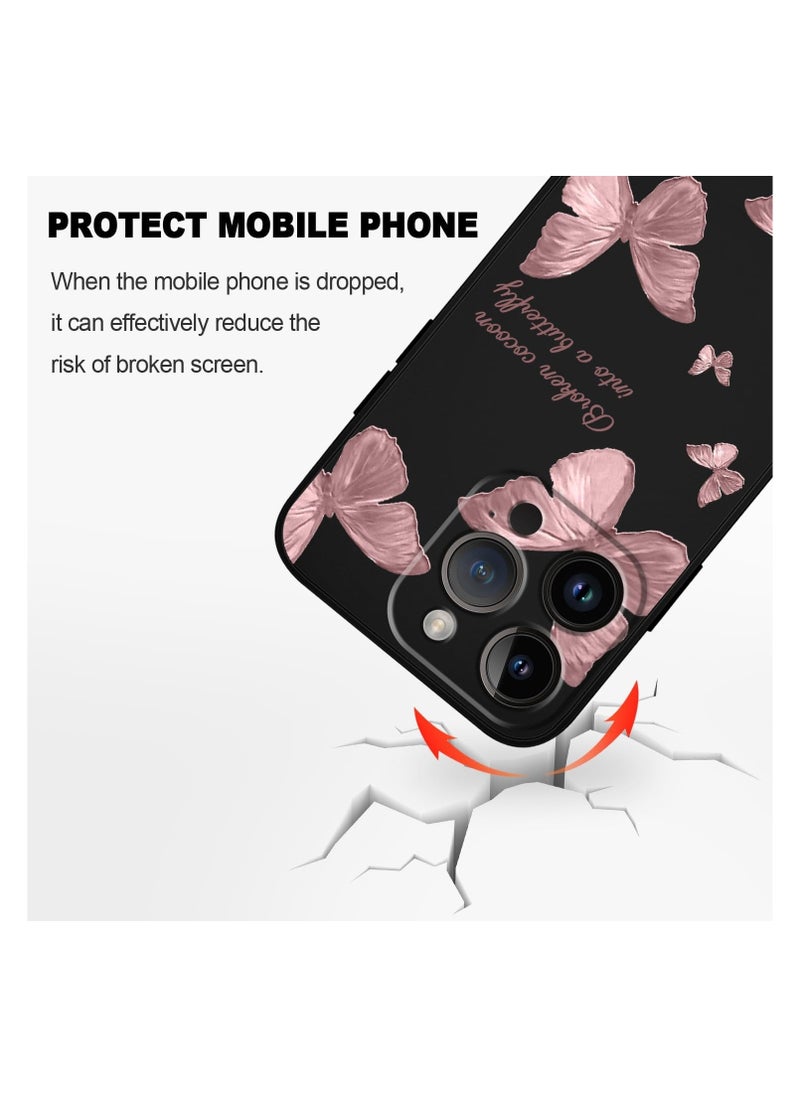 Generic - for iPhone 15 Pro Max Case, Case for iPhone 15 Pro Max Side Butterfly Pattern Design, Soft Shockproof Camera Lens Protector for iPhone 15 Pro Max Case Woman Flower-Black  3 - Image 1