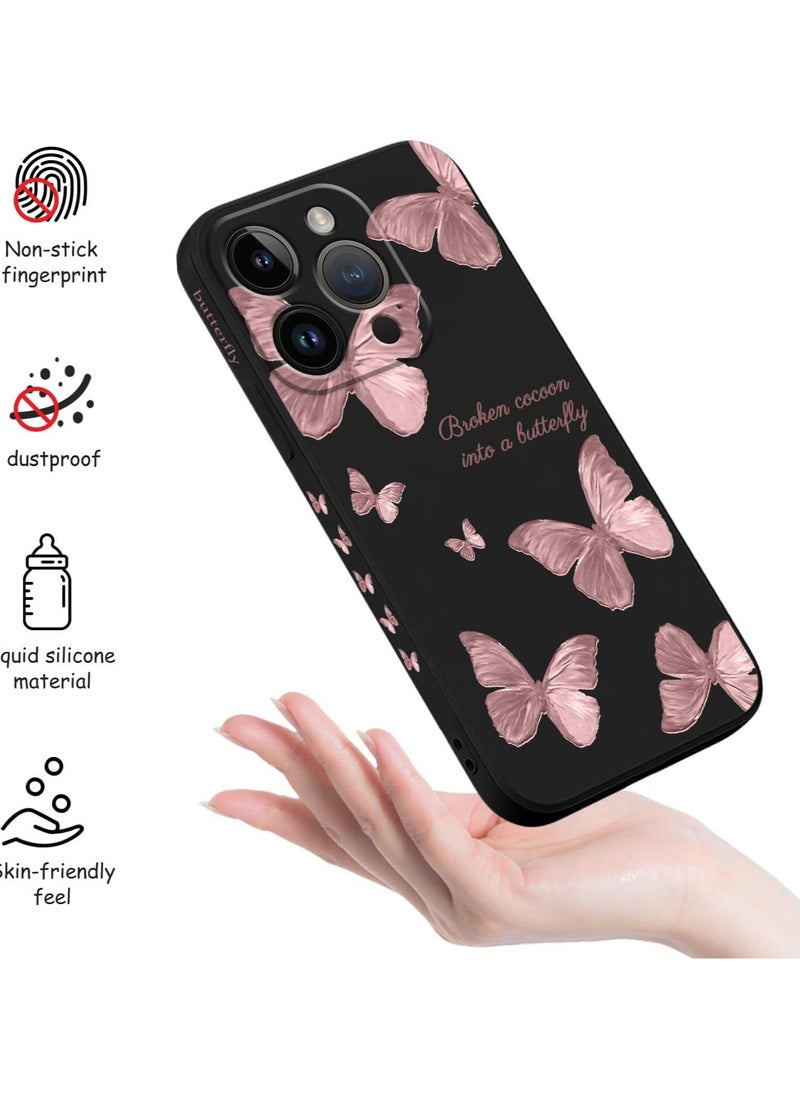 Generic - for iPhone 15 Pro Max Case, Case for iPhone 15 Pro Max Side Butterfly Pattern Design, Soft Shockproof Camera Lens Protector for iPhone 15 Pro Max Case Woman Flower-Black  3 - Image 1