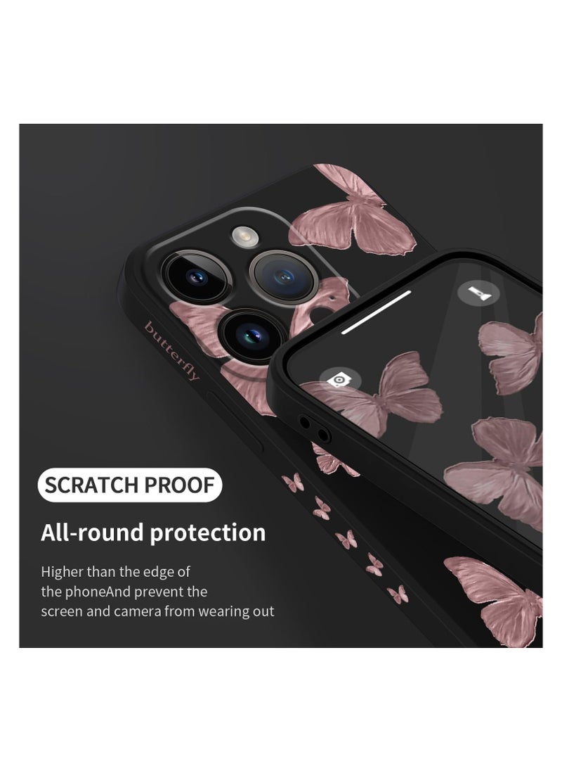 Generic - for iPhone 15 Pro Max Case, Case for iPhone 15 Pro Max Side Butterfly Pattern Design, Soft Shockproof Camera Lens Protector for iPhone 15 Pro Max Case Woman Flower-Black  3 - Image 1