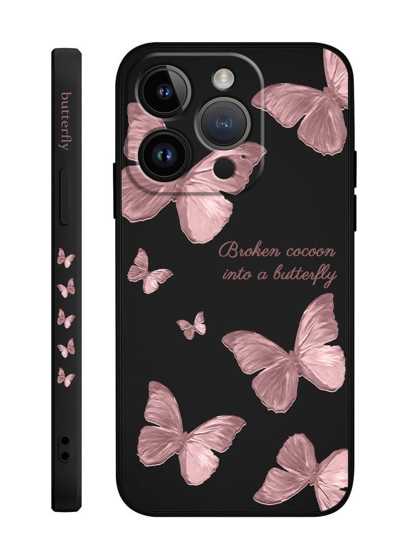 Generic - for iPhone 15 Pro Max Case, Case for iPhone 15 Pro Max Side Butterfly Pattern Design, Soft Shockproof Camera Lens Protector for iPhone 15 Pro Max Case Woman Flower-Black  3 - Image 1