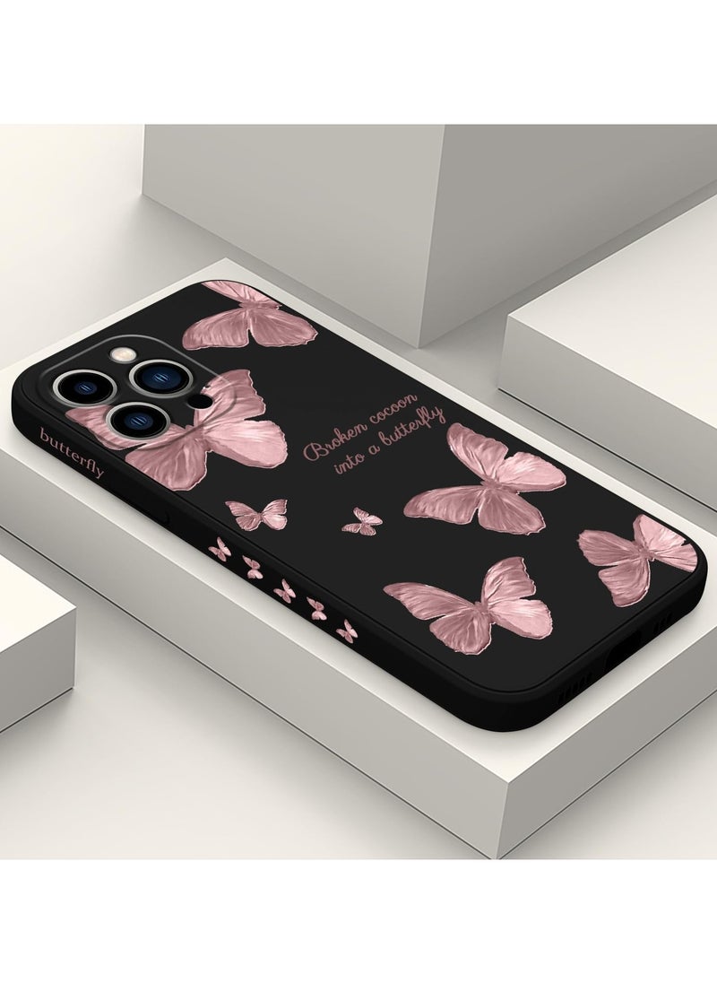 Generic - for iPhone 15 Pro Max Case, Case for iPhone 15 Pro Max Side Butterfly Pattern Design, Soft Shockproof Camera Lens Protector for iPhone 15 Pro Max Case Woman Flower-Black  3 - Image 1
