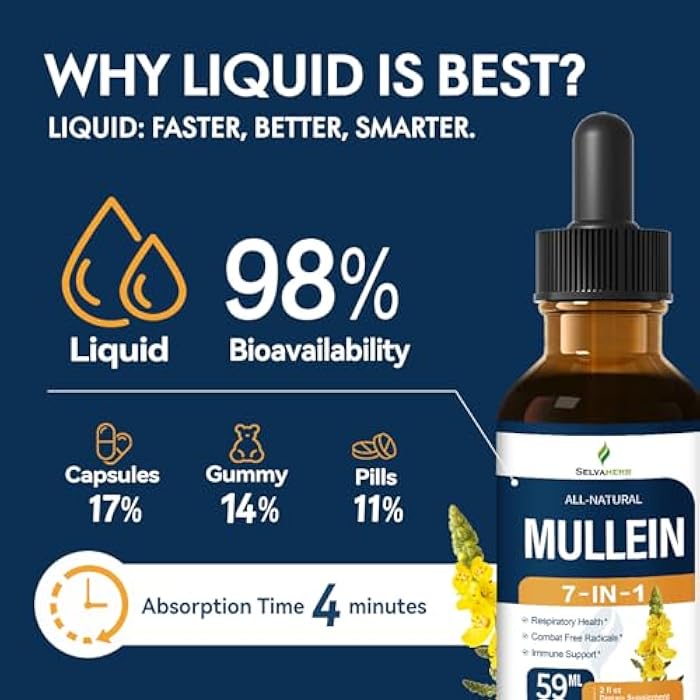 Selvaherb Mullein Drops for Lungs - Mullein Leaf Extract for Lungs Respiratory Health, Combat Free Radicals & Immune Support Supplements with Goldenseal Thyme Echinacea Elderberry. 2oz - Image 5