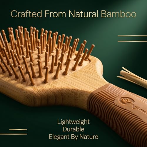 Organic B Bamboo Paddle Hair Brush with Rubber Handle – Eco-Friendly Wooden Detangler for Wet & Dry Hair | Anti-Static, Gentle Bristles, Ergonomic Grip for Smooth & Healthy Styling - Image 5
