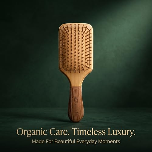 Organic B Bamboo Paddle Hair Brush with Rubber Handle – Eco-Friendly Wooden Detangler for Wet & Dry Hair | Anti-Static, Gentle Bristles, Ergonomic Grip for Smooth & Healthy Styling - Image 2