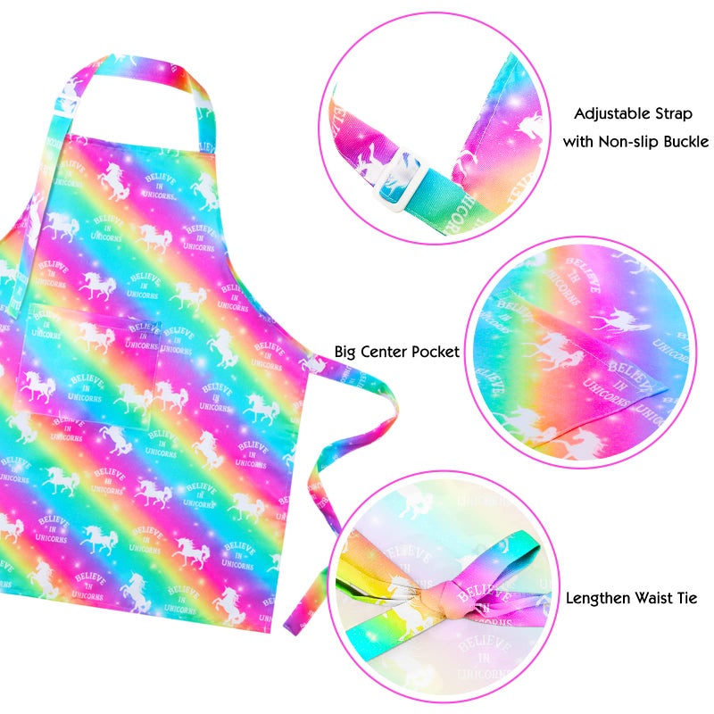 PASHOP 2 Pack Kids Apron Rainbow Unicorn Toddler Apron With Pockets for Kids Girls Boys Cooking Baking Painting - Image 2
