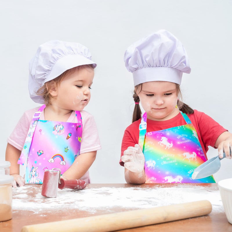 PASHOP 2 Pack Kids Apron Rainbow Unicorn Toddler Apron With Pockets for Kids Girls Boys Cooking Baking Painting - Image 5