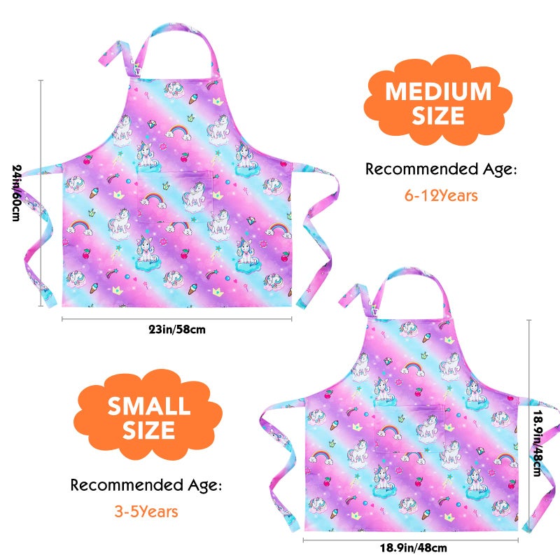 PASHOP 2 Pack Kids Apron Rainbow Unicorn Toddler Apron With Pockets for Kids Girls Boys Cooking Baking Painting - Image 4