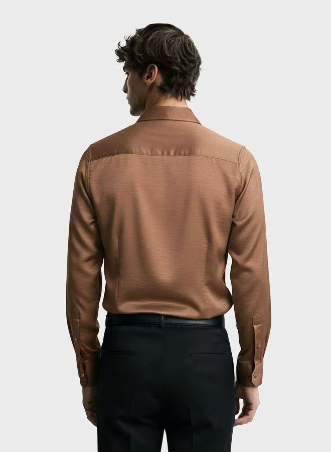 The Indian Garage Co Men Slim Fit Solid Round Neck Full Sleeves Shirt