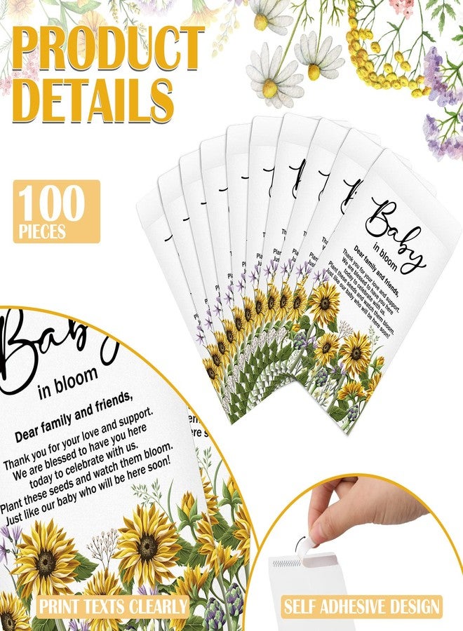 Fumete 100 Pcs Baby Shower Seed Packet Self Adhesive Envelopes Small Paper for Mini Kraft Packets Favors Baby in Bloom Organizer for Party, No Seeds(Sunflower) - Image 3