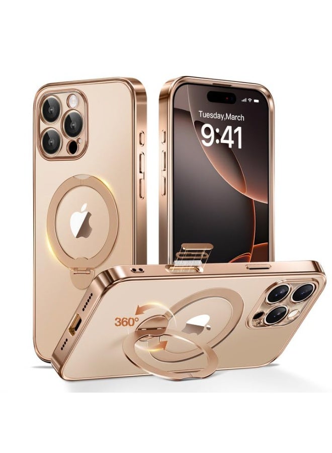 جولبينبوكس تيتانيوم الصحراء لغطاء آيفون 16 برو ماكس مع حامل مغناطيسي دوار 360°، متوافق مع ماجسيف، حماية من السقوط، حامل حلقي مدمج، غطاء هاتف بتحكم بالكاميرا لهاتف 16 برو ماكس، وردي ذهبي/شفاف - Image 1