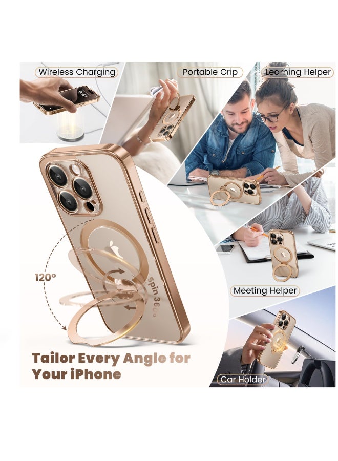 جولبينبوكس تيتانيوم الصحراء لغطاء آيفون 16 برو ماكس مع حامل مغناطيسي دوار 360°، متوافق مع ماجسيف، حماية من السقوط، حامل حلقي مدمج، غطاء هاتف بتحكم بالكاميرا لهاتف 16 برو ماكس، وردي ذهبي/شفاف - Image 3
