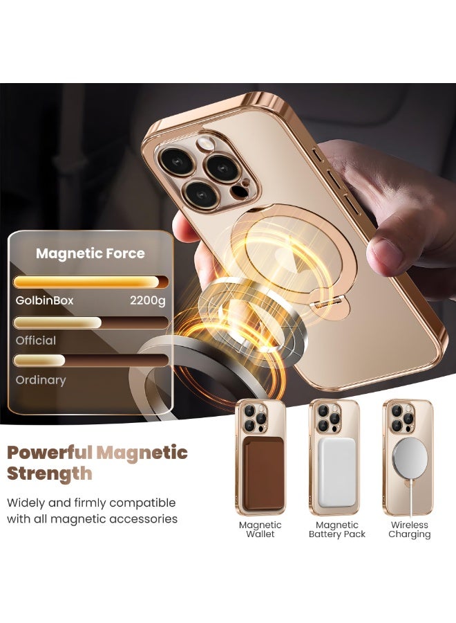 جولبينبوكس تيتانيوم الصحراء لغطاء آيفون 16 برو ماكس مع حامل مغناطيسي دوار 360°، متوافق مع ماجسيف، حماية من السقوط، حامل حلقي مدمج، غطاء هاتف بتحكم بالكاميرا لهاتف 16 برو ماكس، وردي ذهبي/شفاف - Image 2