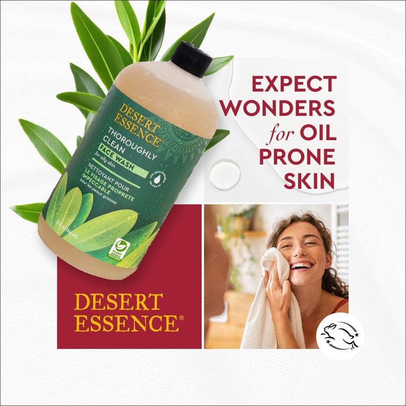 Desert Essence Thoroughly Clean Face Wash with Tea Tree Oil, Castile Soap and Coconut Oil - Organic Facial Cleanser for Sensitive and Oily Skin, Vegan & Cruelty-Free, 32 fl oz - Image 5