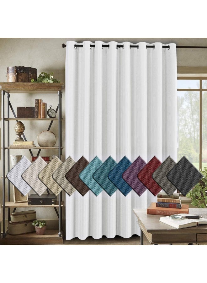 H.VERSAILTEX Room Darkening Linen Curtain for Bedroom/Living Room Extra Wide Blackout Curtains 100 x 96 Inches for Patio Glass Door, Primitive Textured Thick Linen Burlap Look Fabric, Pure White - Image 1