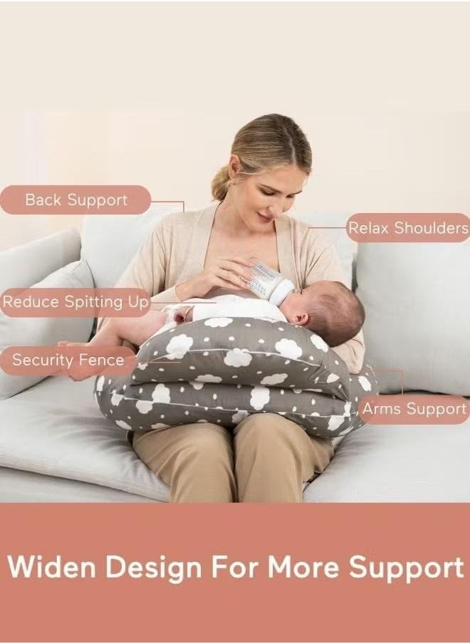 XiuWoo Nursing Pillow Breastfeeding, Original Plus Size, With Adjustable Waist Strap, Removable Cotton Cover, More Support For Mom And Baby, Grey  - Image 3