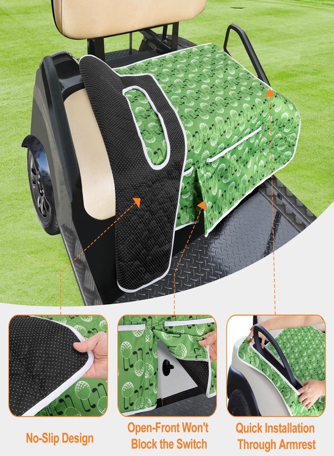 PGmoon Golf Cart Seat Covers, Universal Nylon Green, 4 Pockets, Non-Slip Fits EZGO, Yamaha, Club Car - Image 3
