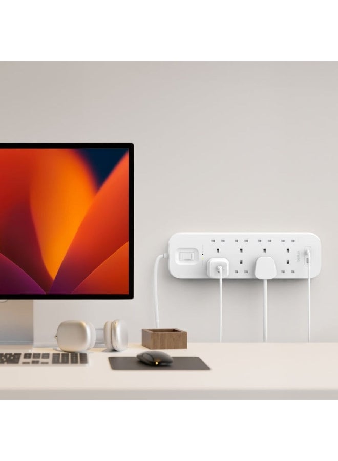 belkin 18W 8-Way 2-USB Power Extension Surge Protector White 2m BKN-SRB003AR2M - Image 3