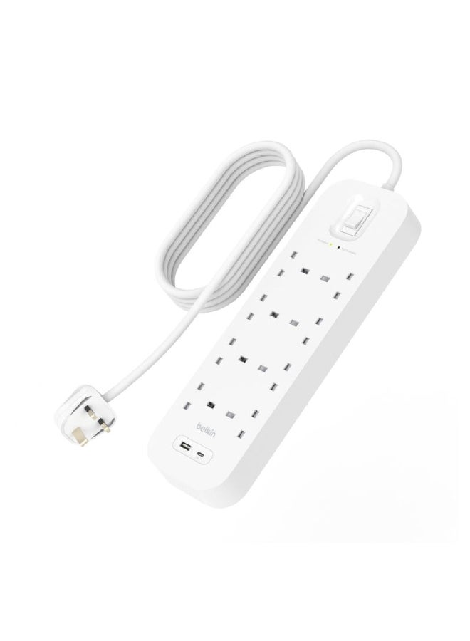belkin 18W 8-Way 2-USB Power Extension Surge Protector White 2m BKN-SRB003AR2M - Image 2