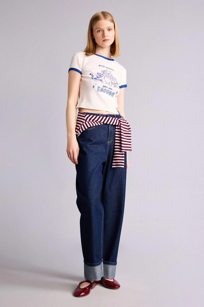 ديفاكتو Winnie The Pooh Licensed Slim Fit Crew Neck Printed Ribana Short Sleeve T-Shirt