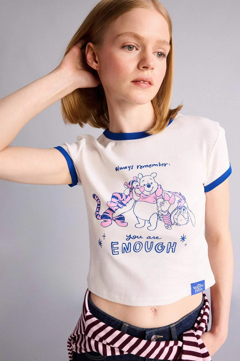 ديفاكتو Winnie The Pooh Licensed Slim Fit Crew Neck Printed Ribana Short Sleeve T-Shirt