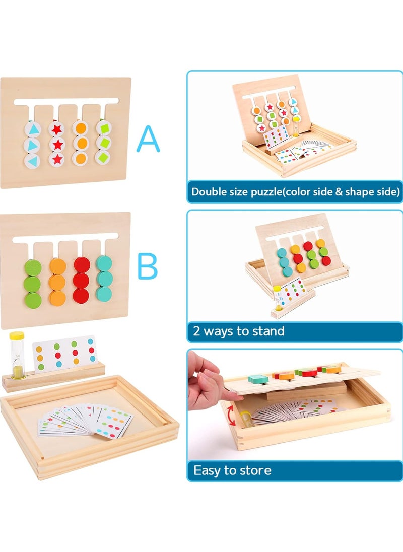 F.A.M.S Montessori Learning Toys Slide Puzzle Color & Shape Matching Brain Teasers Logic Game Preschool Educational Wooden Toys for Kids Boys Girls Age 3 4 5 6 7 Years Old Travel Toys Birthday Gifts for Kids  - Image 4