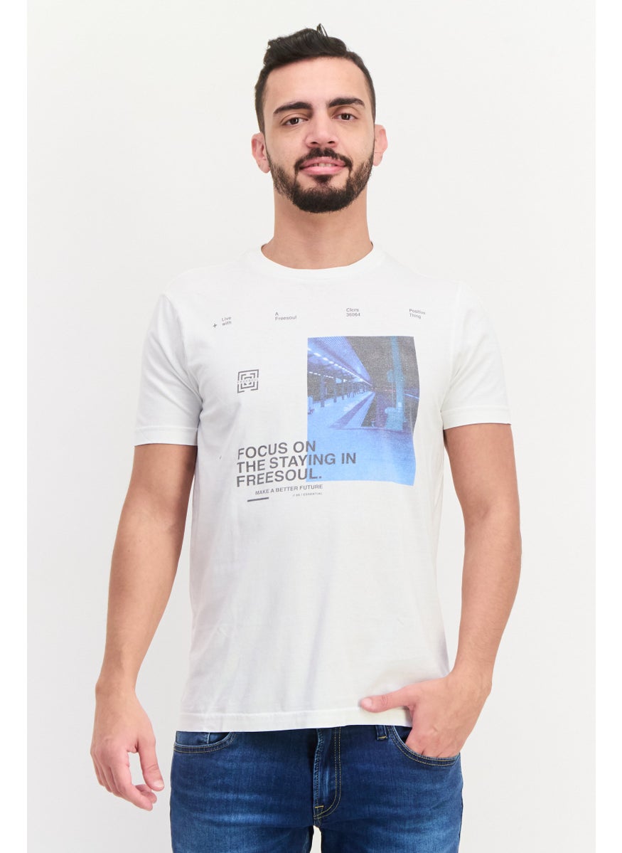 Free Soul Men Crew Neck Short Sleeve Graphic Print Troon T-Shirt, White  - Image 1