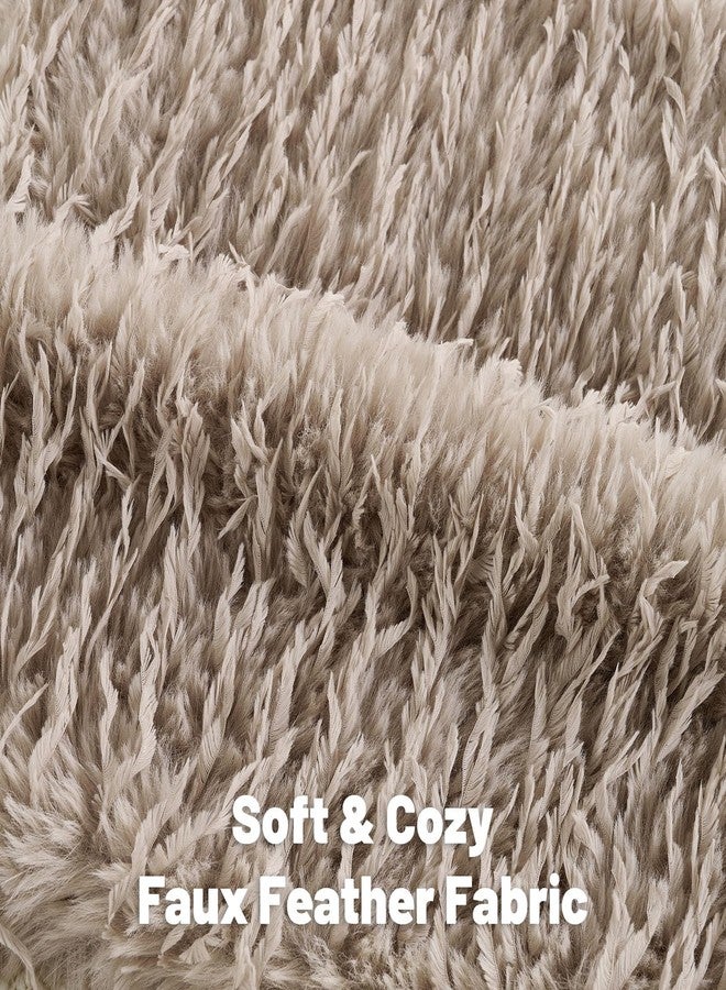 FUTEI Khaki Decorative Throw Pillow Covers 18x18 Inch Set of 2,Soft Fluffy Faux Feather Texture Cushion Cases,Modern Home Luxury Decor for Couch Bed Living Room - Image 2
