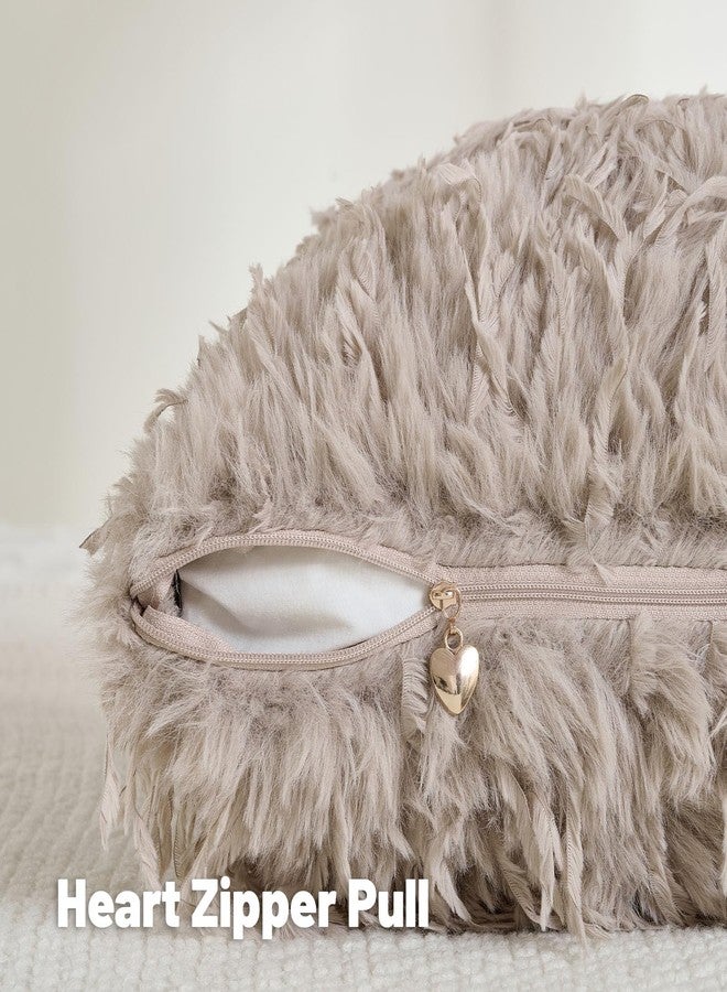FUTEI Khaki Decorative Throw Pillow Covers 18x18 Inch Set of 2,Soft Fluffy Faux Feather Texture Cushion Cases,Modern Home Luxury Decor for Couch Bed Living Room - Image 3