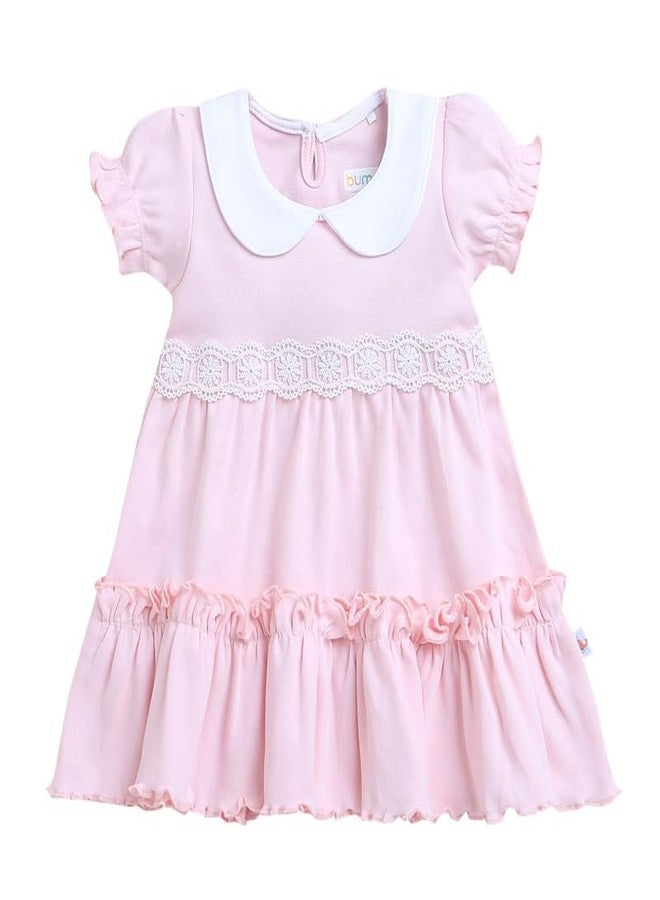 BUMZEE Pink Girls Half Sleeves Cotton Frock with Headband Age - 6-12 Months (Peb9062C-pnk) - Image 1