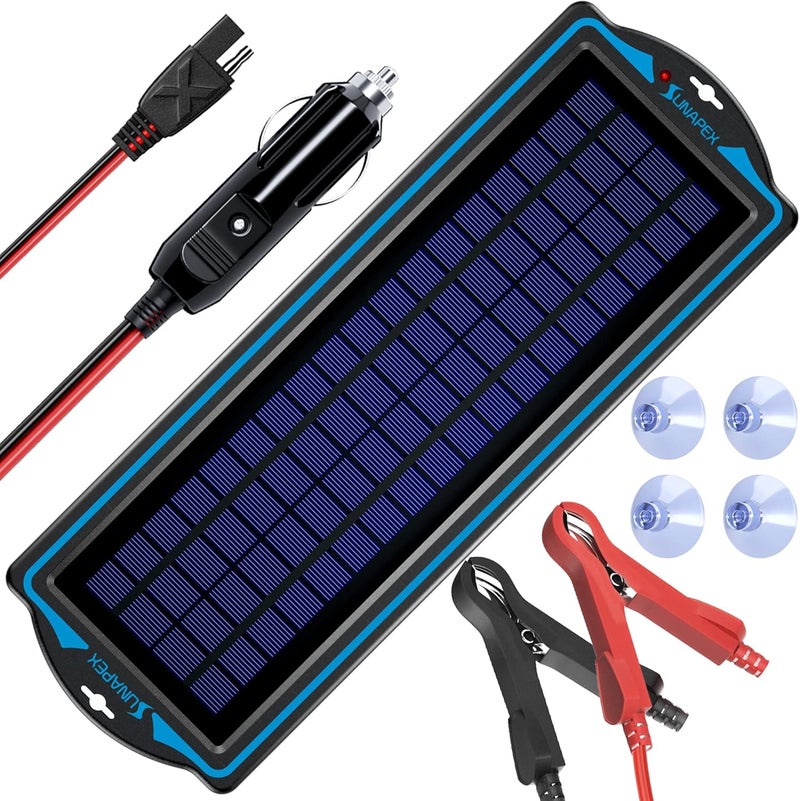 SUNAPEX 12V Solar Battery Charge: 5W Waterproof Portable Solar Panel Kit - Battery Maintainer Trickle Charger - with Upgrade Built in Charge Controller for Car Boat RV Trailer Automotive Motorcycle - Image 1