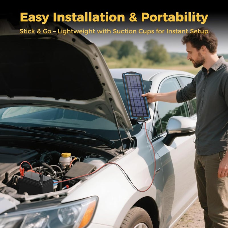 SUNAPEX 12V Solar Battery Charge: 5W Waterproof Portable Solar Panel Kit - Battery Maintainer Trickle Charger - with Upgrade Built in Charge Controller for Car Boat RV Trailer Automotive Motorcycle - Image 4