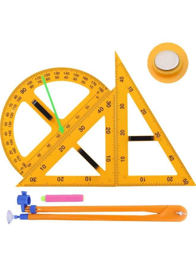 Bojiao [Lowest Price Online] Bojiao Magnetic Large Triangular Ruler Set, Teacher'S Teaching Tool, Plastic Large Triangular Ruler, Protractor, Compass, Math Teaching Aid, Yellow Triangular Ruler Set - Image 1