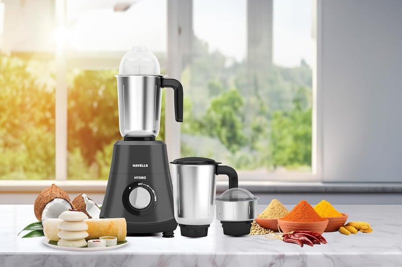Havells 750W Hydro Neo Mixer Grinder with 1.5L Liquidizing Jar, 1.5L Wet and Dry Jar, 0.4L Chutney Jar, Grey - Image 3